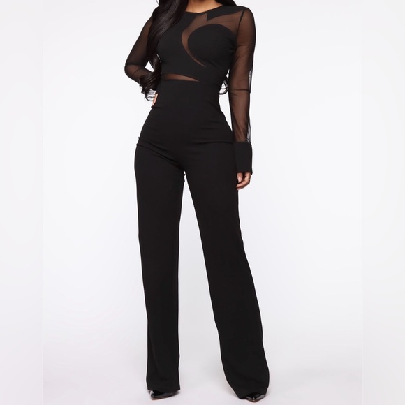 Fashion Nova Pants - NWT*Fashion Nova Sheer Sleeve Black Jumpsuit